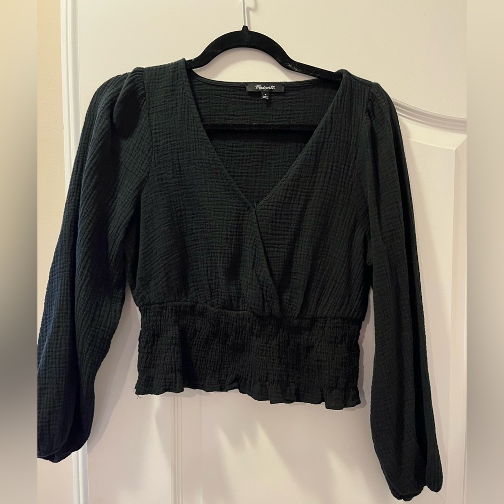 Madewell Black Textured Blouse, Medium